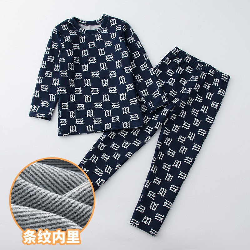 Children'S Double-Sided Sanding Printed Cute Cotton Sweater Children'S Traceless Thermal Underwear Printed Suit - Image 1