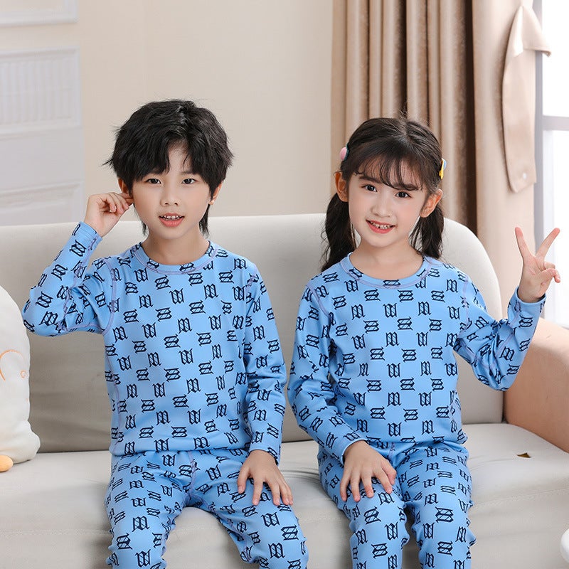 Children'S Double-Sided Sanding Printed Cute Cotton Sweater Children'S Traceless Thermal Underwear Printed Suit - Image 2