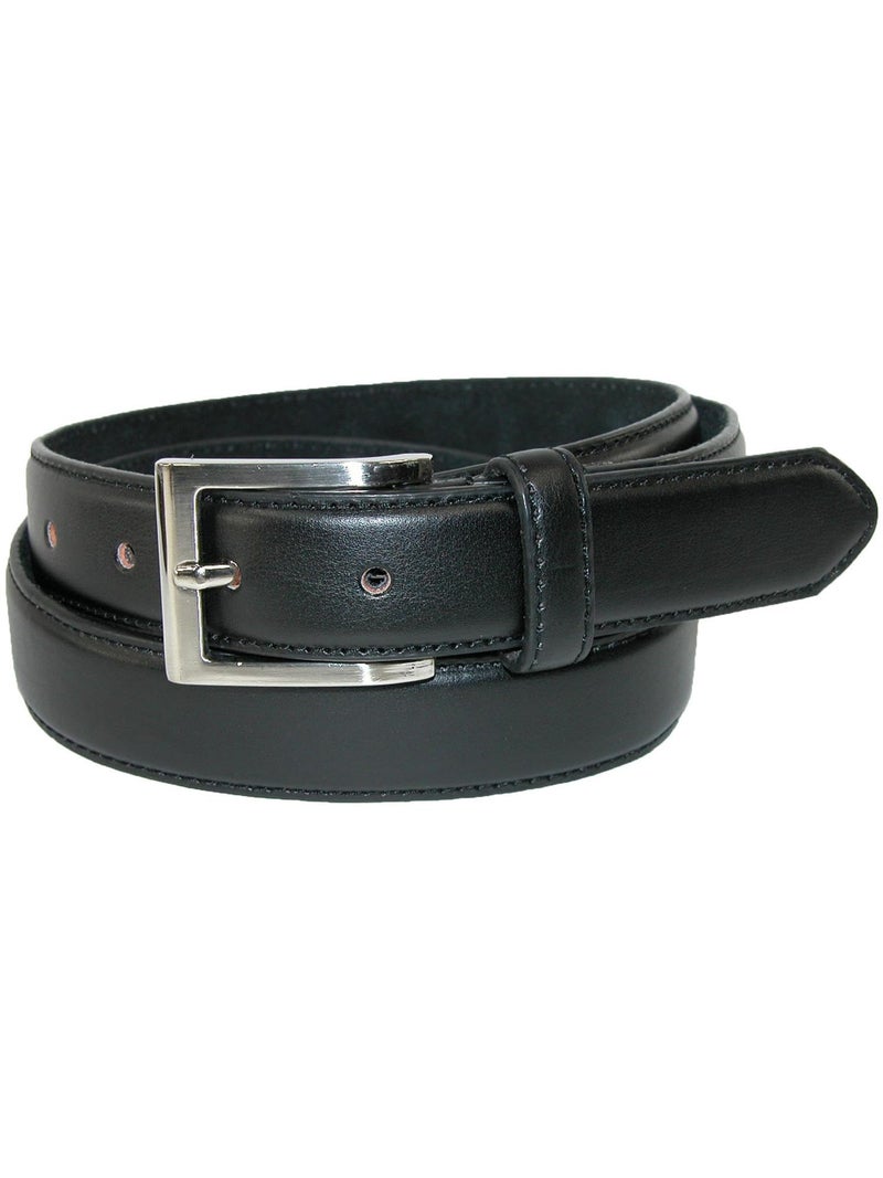 CTM Men's Big & Tall Leather Basic Dress Belt with Silver Buckle, 50, Black - Image 4