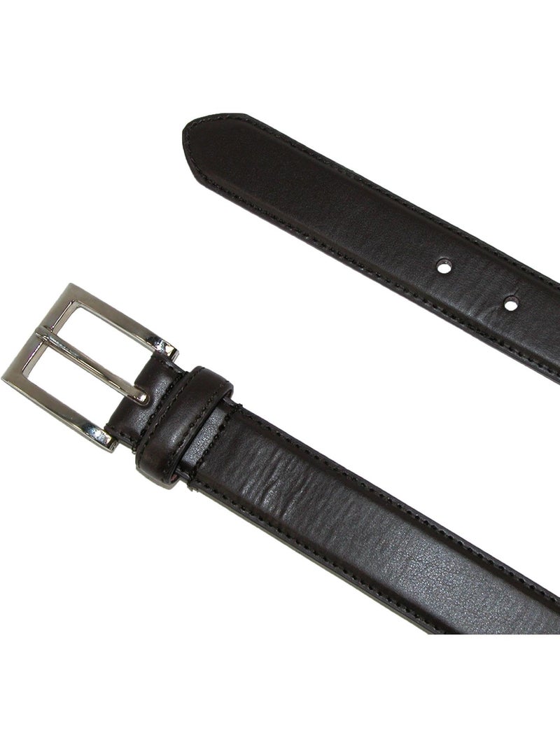 CTM Men's Big & Tall Leather Basic Dress Belt with Silver Buckle, 50, Black - Image 5