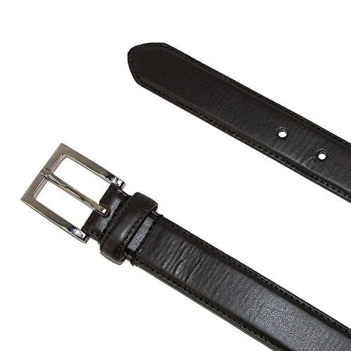 CTM Men's Big & Tall Leather Basic Dress Belt with Silver Buckle, 50, Black - Image 2
