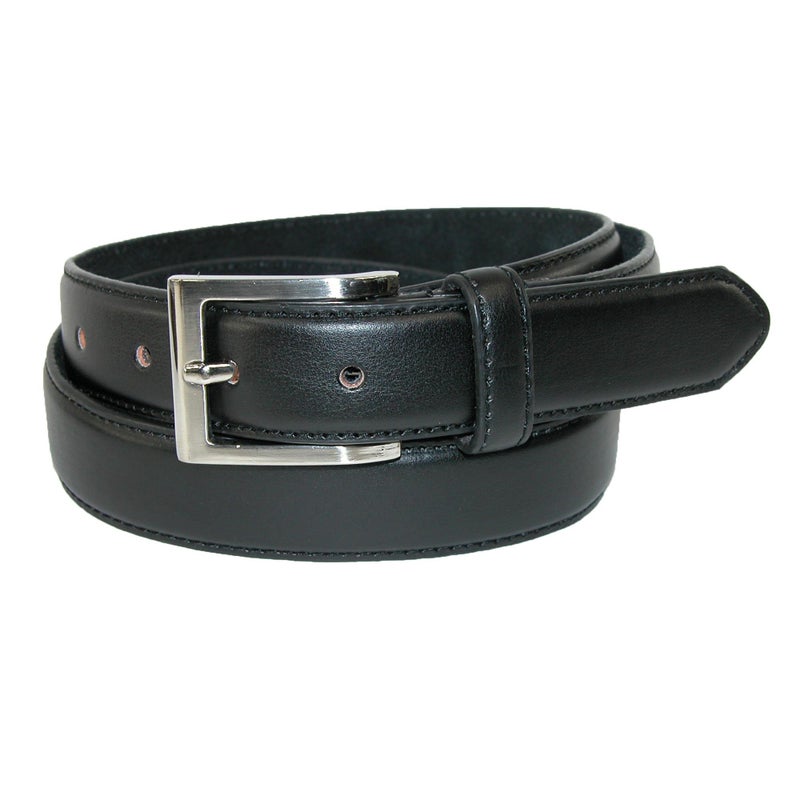 CTM Men's Big & Tall Leather Basic Dress Belt with Silver Buckle, 50, Black - Image 3