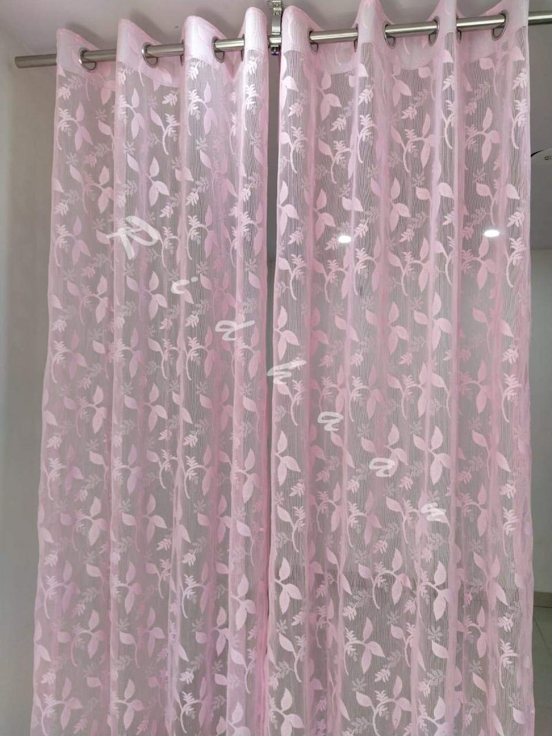 RIDHAAN RIDHAAN Tissue Net Sheer Semi Transparent DoorWindow Curtains 7 Feet Pink Pack of 2  - Image 3