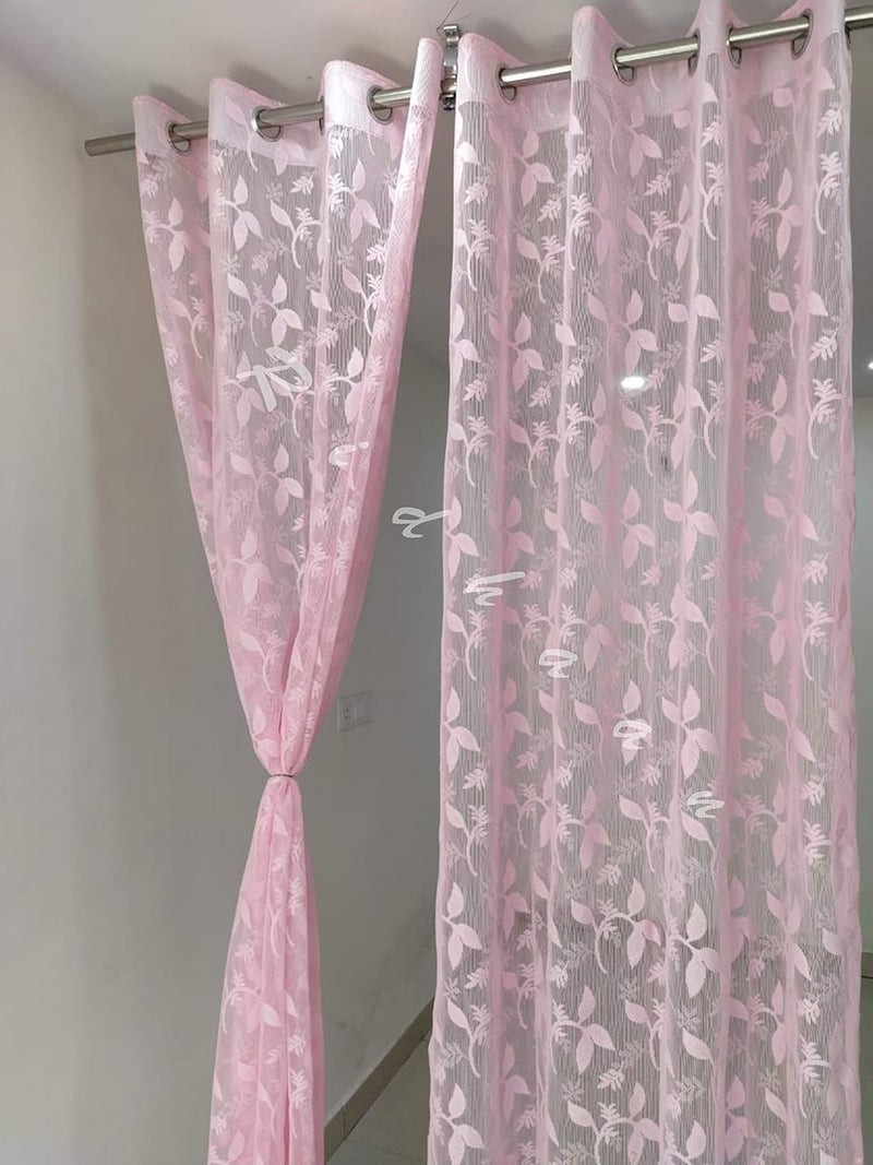 RIDHAAN RIDHAAN Tissue Net Sheer Semi Transparent DoorWindow Curtains 7 Feet Pink Pack of 2  - Image 1