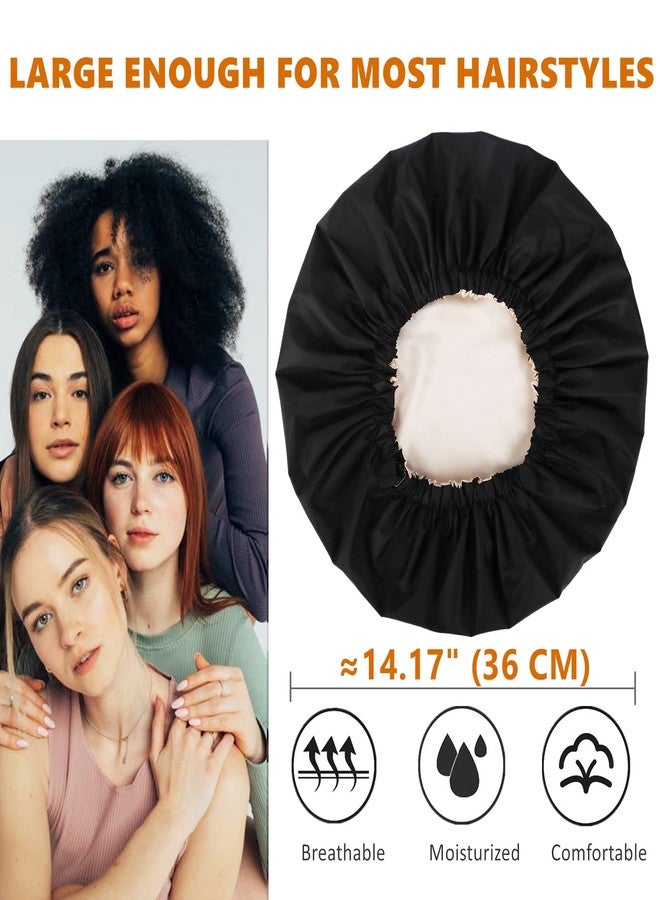 Himoswis Shower Cap for Women,Shower Cap for Braids,Hair Cap for Shower for Long Hair,Satin Lined Shower Cap Reusable Waterproof (Black/Champagne) - Image 5