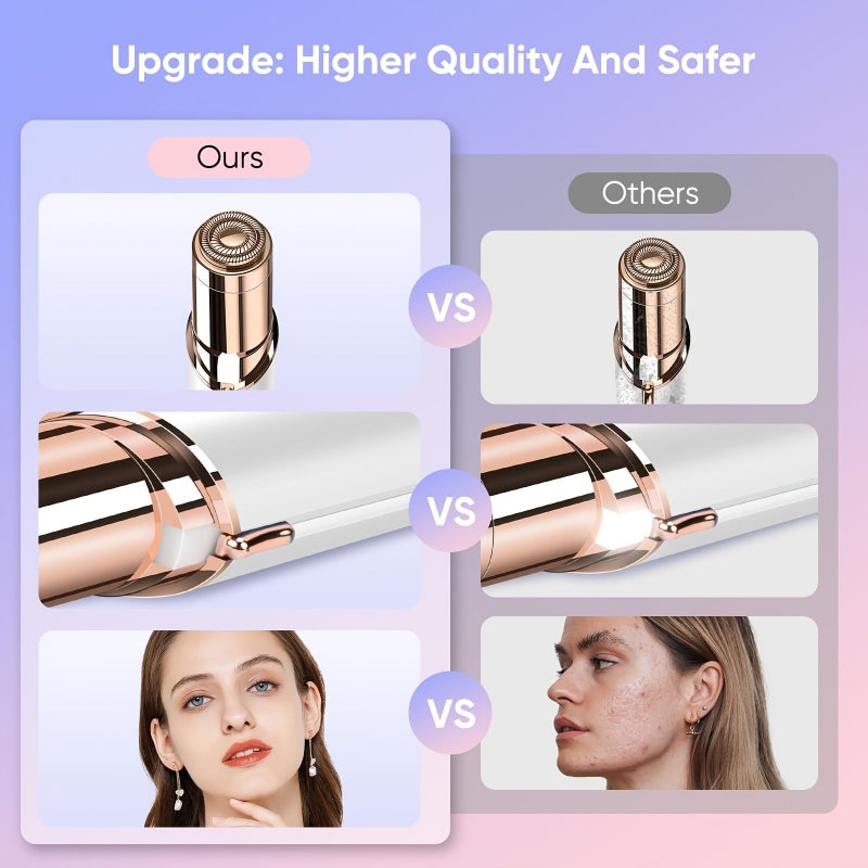 Women Facial Hair Remover Painless For Face USB Rechargeable With 4 Replacement Heads For Upper Lip Chin Nose Peach Fuzz And Mustache White - Image 4