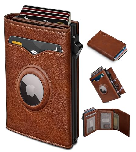 miyozi Airtag Wallet for Menwith Cash Pocket 2 ID Window 912 CardsMetal Case Smart Slim Pop Up Credit Card Holder Flip with Magnetic Closure RFID Blocking Trifold wallet with Gift Box - Image 1