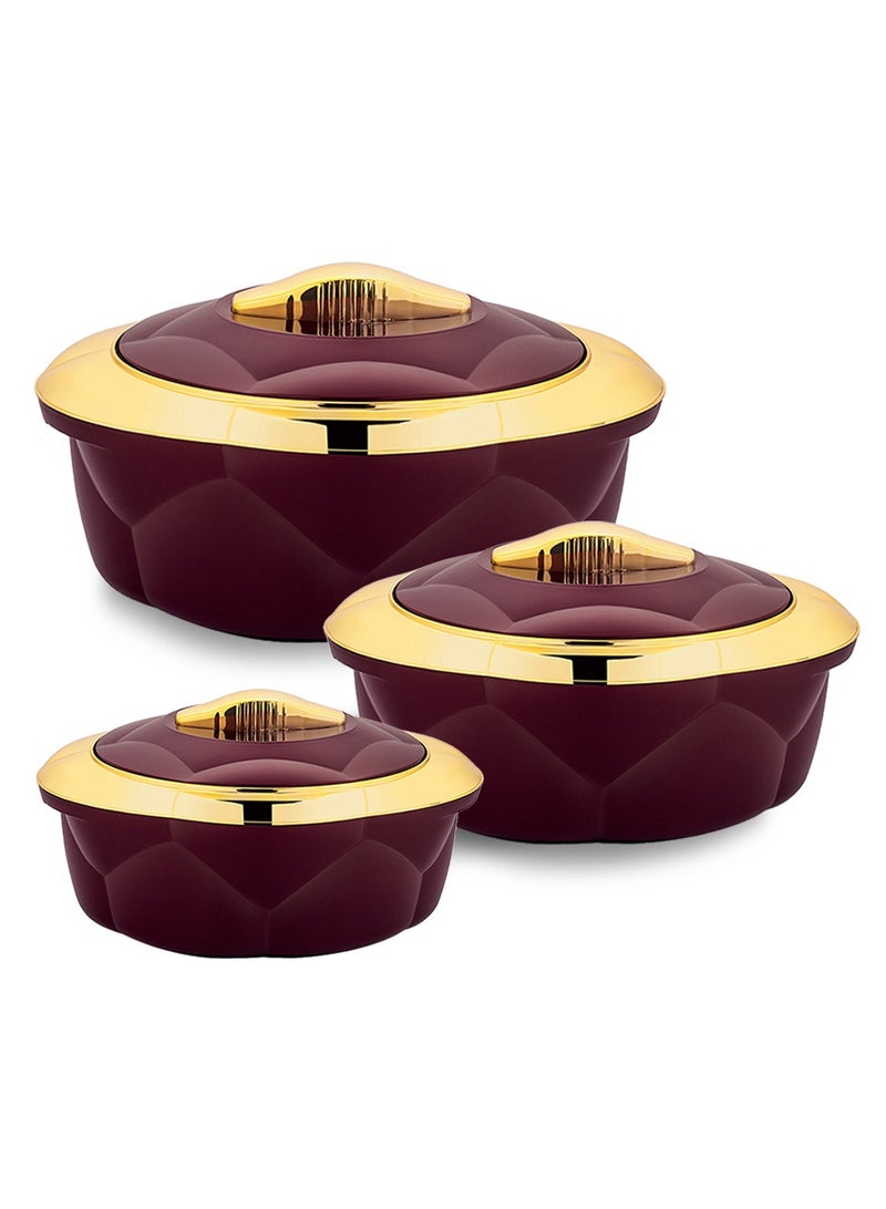 Allure 3pcs Casserole Set  Stainless Steel Inner Casing Maroon Color - 2.2L,4.0L,6.0L - Image 1
