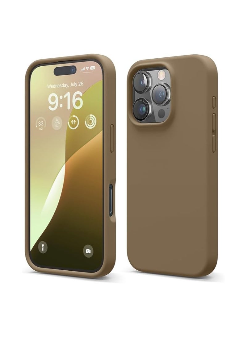 أكاليكس جراب سيليكون متوافق مع iPhone 16 Pro، جراب هاتف واقٍ من السيليكون السائل النحيف المكون من 3 طبقات من المطاط الهلامي الناعم المقاوم للصدمات مع بطانة من مادة TPU (بني) - Image 1