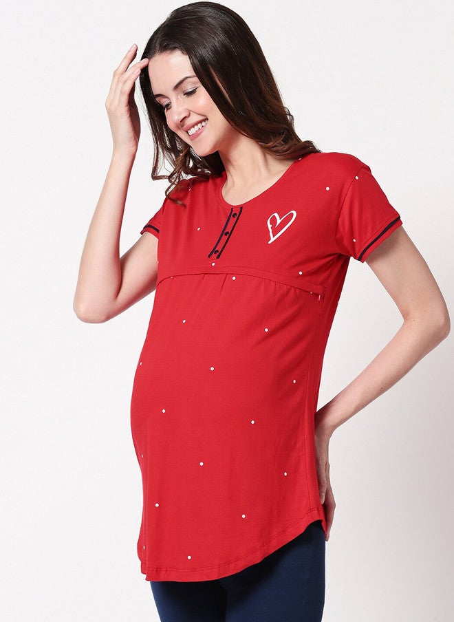 Zeyo Women Red Maternity Lounge T-shirt - Image 3