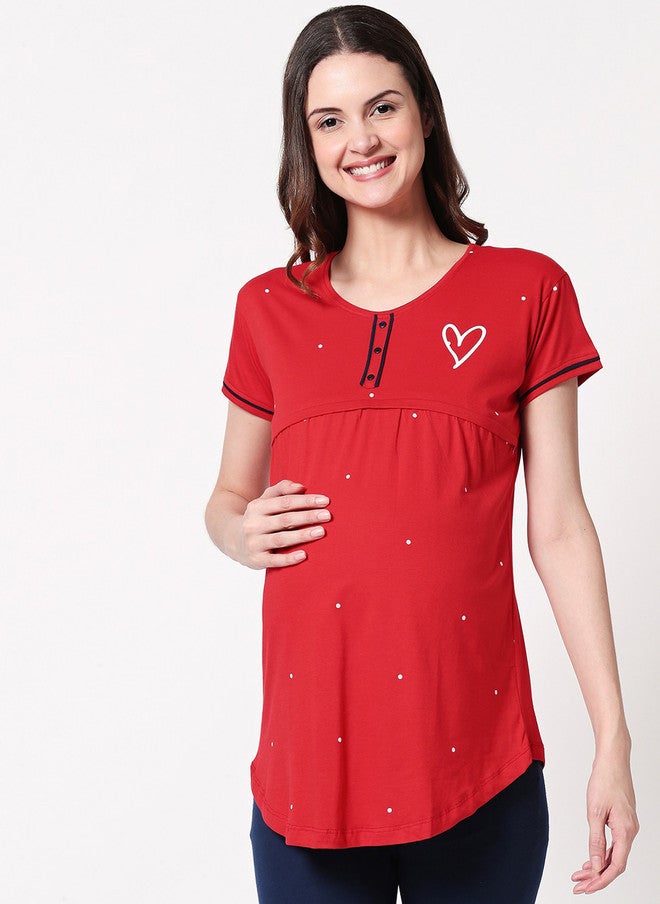 Zeyo Women Red Maternity Lounge T-shirt - Image 1