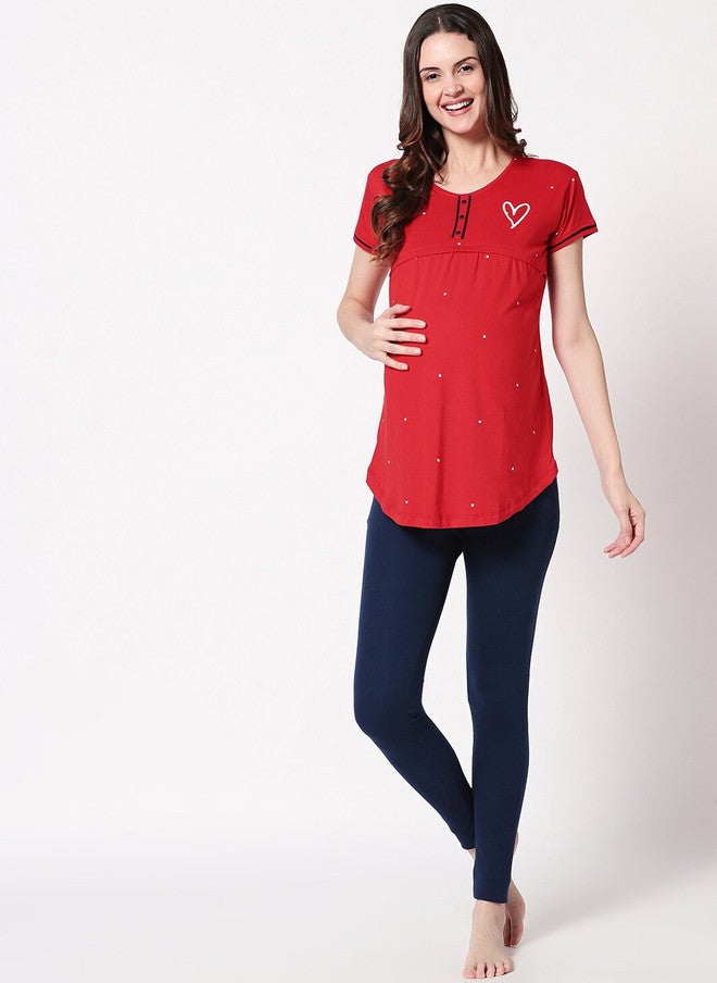 Zeyo Women Red Maternity Lounge T-shirt - Image 5