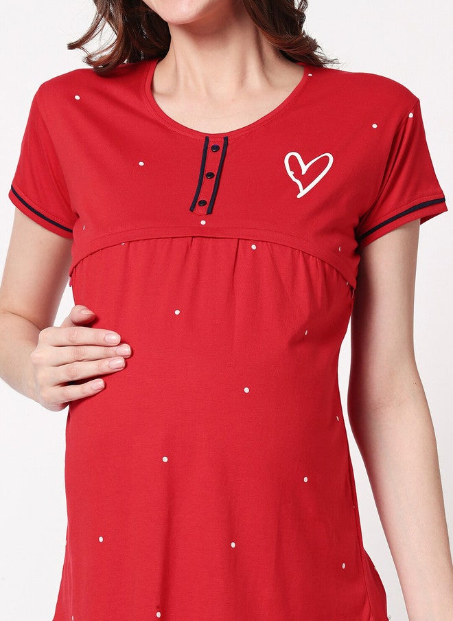 Zeyo Women Red Maternity Lounge T-shirt - Image 2