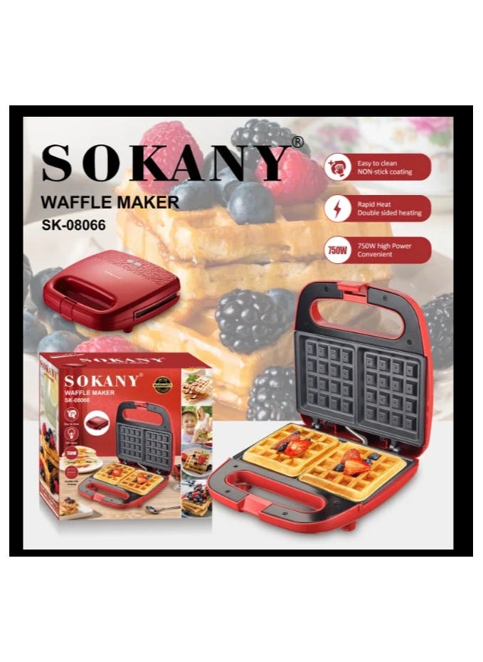 sokany New Easy Clean Electric Waffle Maker from Sokany 750 Watts with Cool Touch Handle (SK-08066) Red  - Image 1