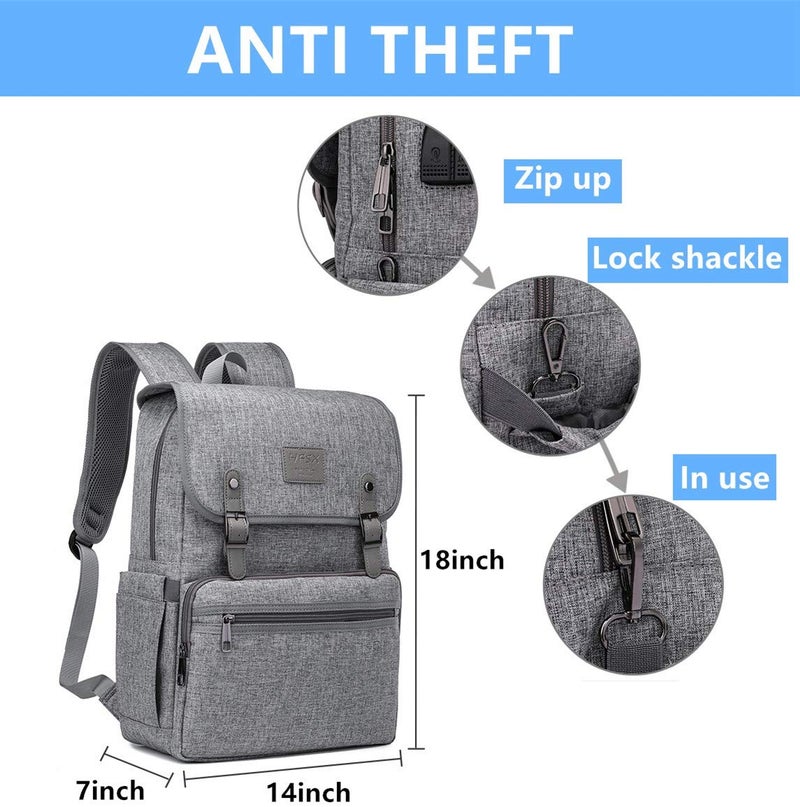 HFSX Laptop Backpack Men Women Vintage Backpack Bookbag College Backpacks Stylish Backpack Grey Fits 15.6 Inch Laptop - Image 4
