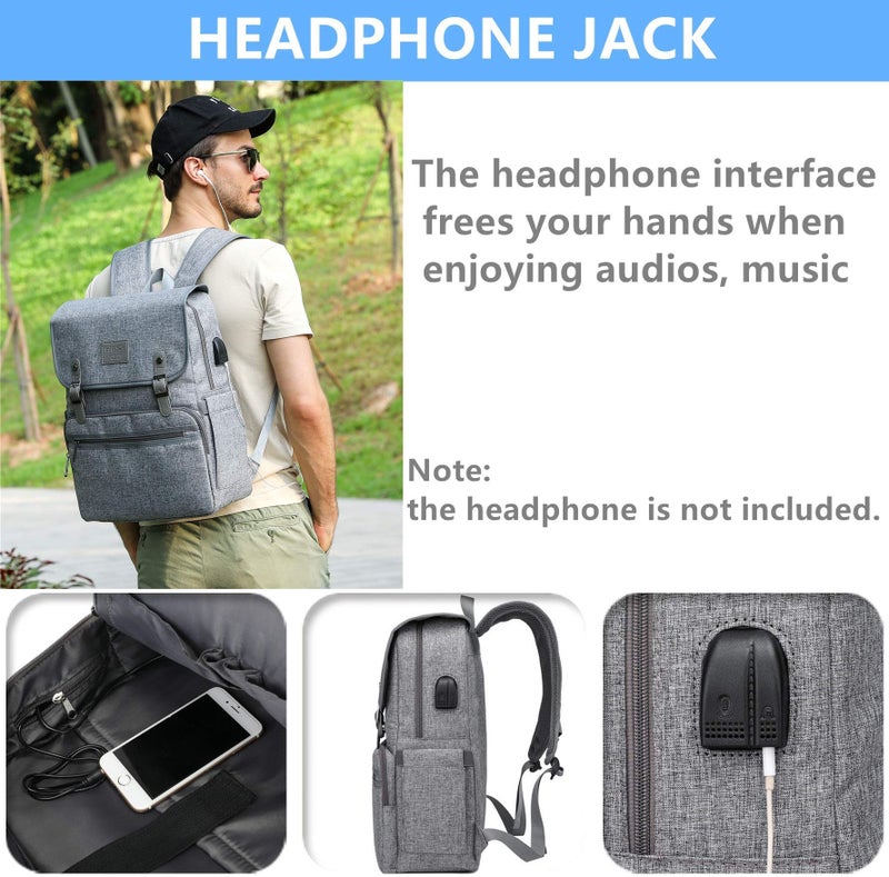 HFSX Laptop Backpack Men Women Vintage Backpack Bookbag College Backpacks Stylish Backpack Grey Fits 15.6 Inch Laptop - Image 3