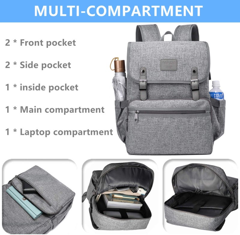 HFSX Laptop Backpack Men Women Vintage Backpack Bookbag College Backpacks Stylish Backpack Grey Fits 15.6 Inch Laptop - Image 5