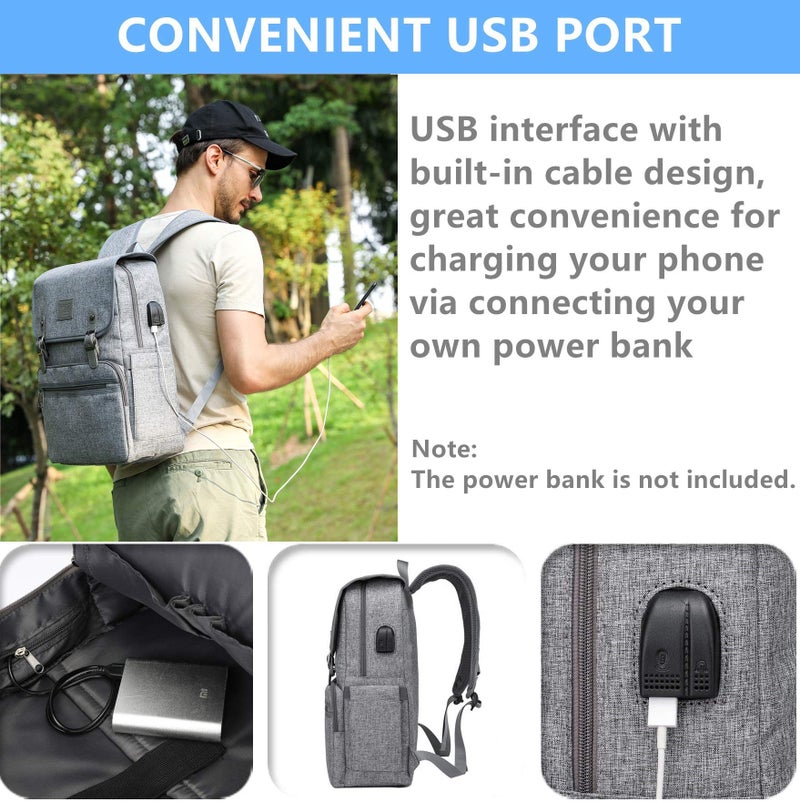 HFSX Laptop Backpack Men Women Vintage Backpack Bookbag College Backpacks Stylish Backpack Grey Fits 15.6 Inch Laptop - Image 2