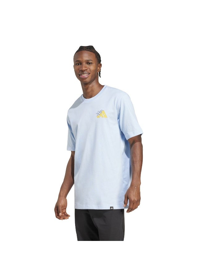 اديداس تيشيرت رجالي بأكمام قصيرة وطبعة جبن زرقاء - Image 1