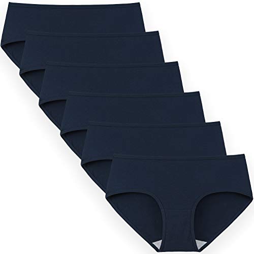 INNERSY Women’s Mid Rise Tagless Plain Color Cotton Hipster Panties 6-Pack (Medium/6(Hip:38-39.5"), Ensign) - Image 1