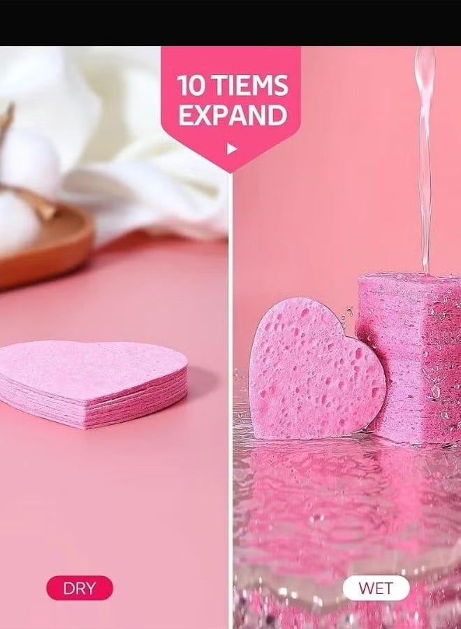 Heart Shaped Exfoliating Cleansing Sponge, Makeup Remover, Face Washing Sponge Pads - 20 pcs - Image 2