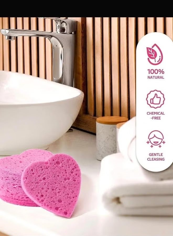 Heart Shaped Exfoliating Cleansing Sponge, Makeup Remover, Face Washing Sponge Pads - 20 pcs - Image 3