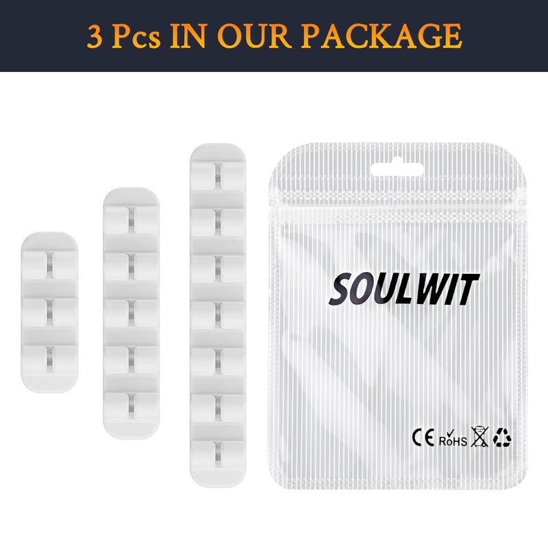 SoloWIT Upgraded Cable Holder Clips, 3-Pack Cable Management Cord Organizer Clips Silicone Self Adhesive for Desktop USB Charging Cable Power Cord Mouse Wire PC Office Home (3/5/7 Slot,White) - Image 1