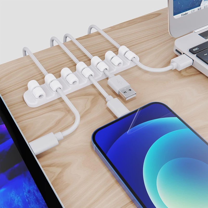 SoloWIT Upgraded Cable Holder Clips, 3-Pack Cable Management Cord Organizer Clips Silicone Self Adhesive for Desktop USB Charging Cable Power Cord Mouse Wire PC Office Home (3/5/7 Slot,White) - Image 2