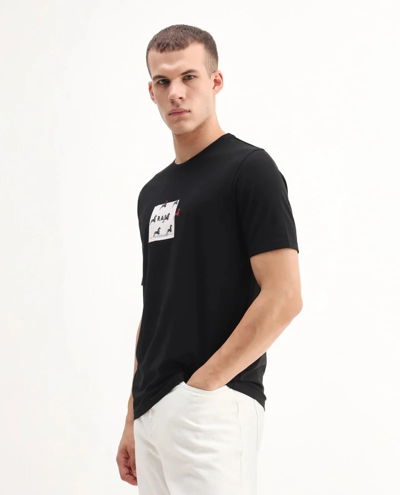Rare Rabbit Men's Regular Fit Graphic Print T-Shirt