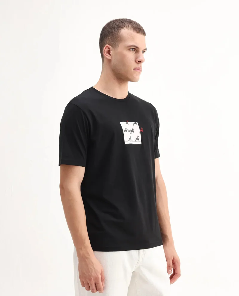 Rare Rabbit Men's Regular Fit Graphic Print T-Shirt