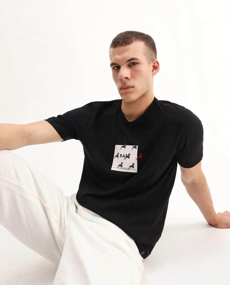 Rare Rabbit Men's Regular Fit Graphic Print T-Shirt