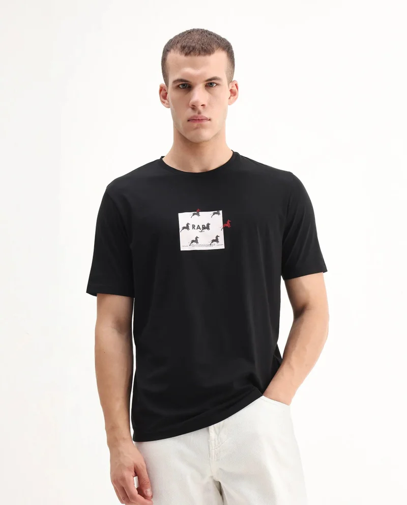 Rare Rabbit Men's Regular Fit Graphic Print T-Shirt