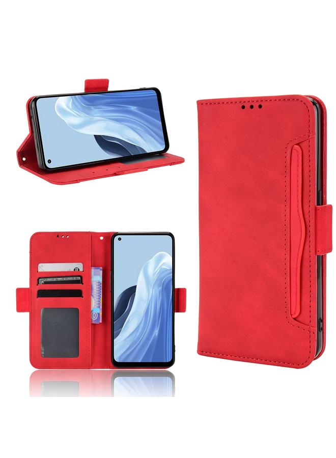 اس-توب جراب هاتف OPPO Reno7 A Skin Feel Calf Fabric مع فتحات للبطاقات من الجلد - Image 1