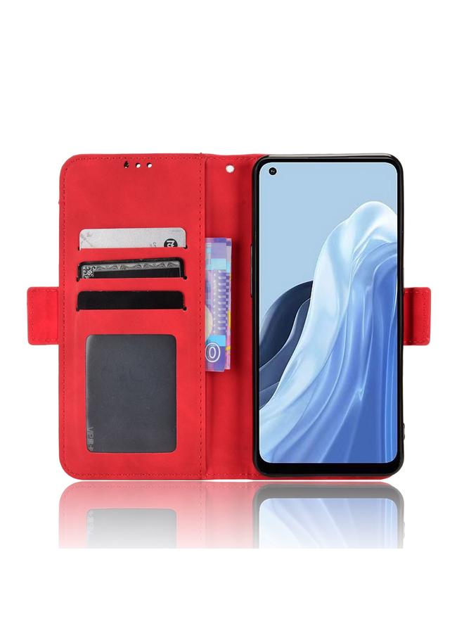 اس-توب جراب هاتف OPPO Reno7 A Skin Feel Calf Fabric مع فتحات للبطاقات من الجلد - Image 3