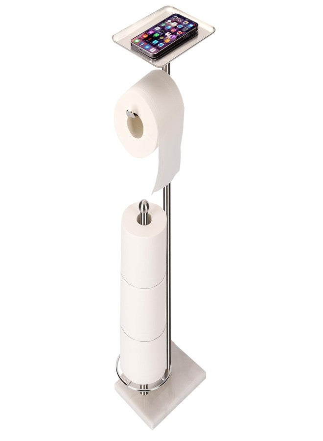 Sfemn Toilet Paper Holder with Tray at The Top, Sturdy Marble Base No Wobby, Holding Extra 3 Toilet Paper Rolls As Spare Use, Freestanding No Drilling (Brushed Nickel) - Image 1