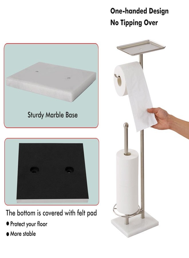 Sfemn Toilet Paper Holder with Tray at The Top, Sturdy Marble Base No Wobby, Holding Extra 3 Toilet Paper Rolls As Spare Use, Freestanding No Drilling (Brushed Nickel) - Image 4