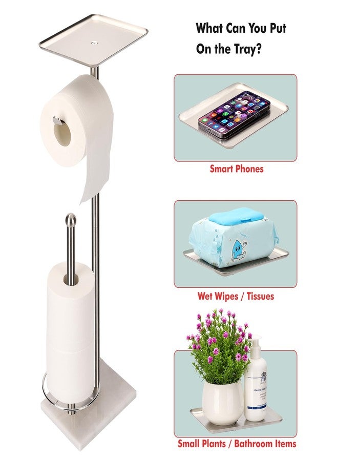 Sfemn Toilet Paper Holder with Tray at The Top, Sturdy Marble Base No Wobby, Holding Extra 3 Toilet Paper Rolls As Spare Use, Freestanding No Drilling (Brushed Nickel) - Image 3