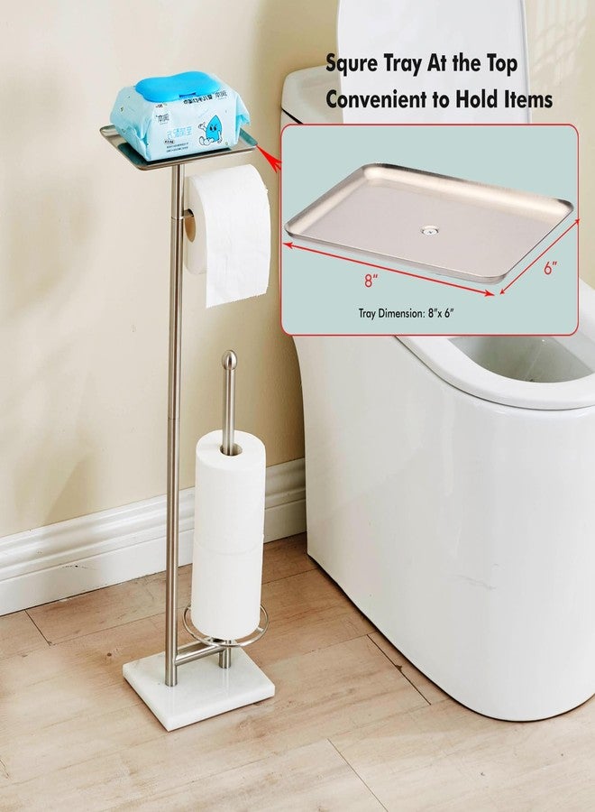 Sfemn Toilet Paper Holder with Tray at The Top, Sturdy Marble Base No Wobby, Holding Extra 3 Toilet Paper Rolls As Spare Use, Freestanding No Drilling (Brushed Nickel) - Image 2