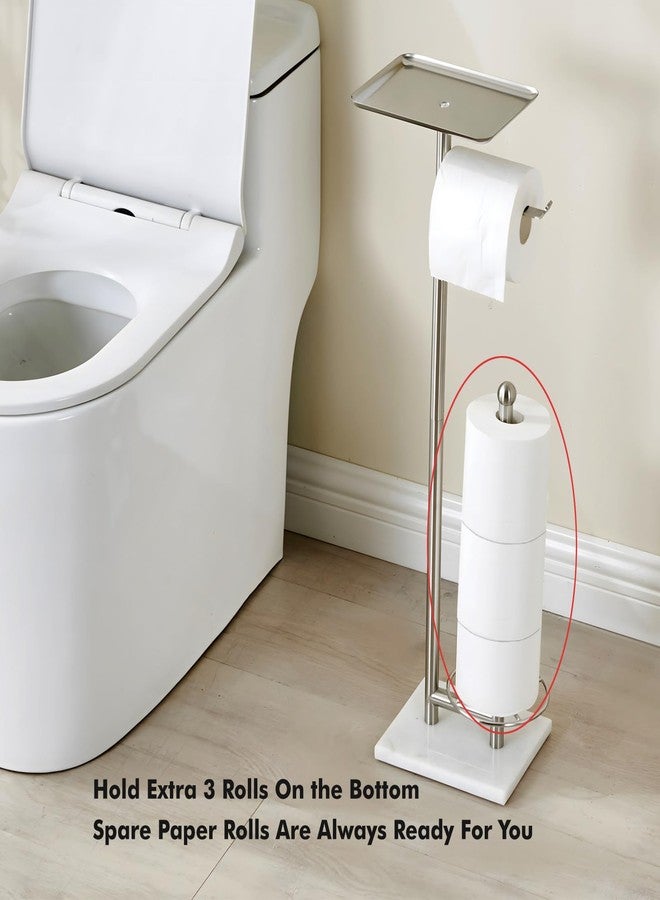 Sfemn Toilet Paper Holder with Tray at The Top, Sturdy Marble Base No Wobby, Holding Extra 3 Toilet Paper Rolls As Spare Use, Freestanding No Drilling (Brushed Nickel) - Image 5