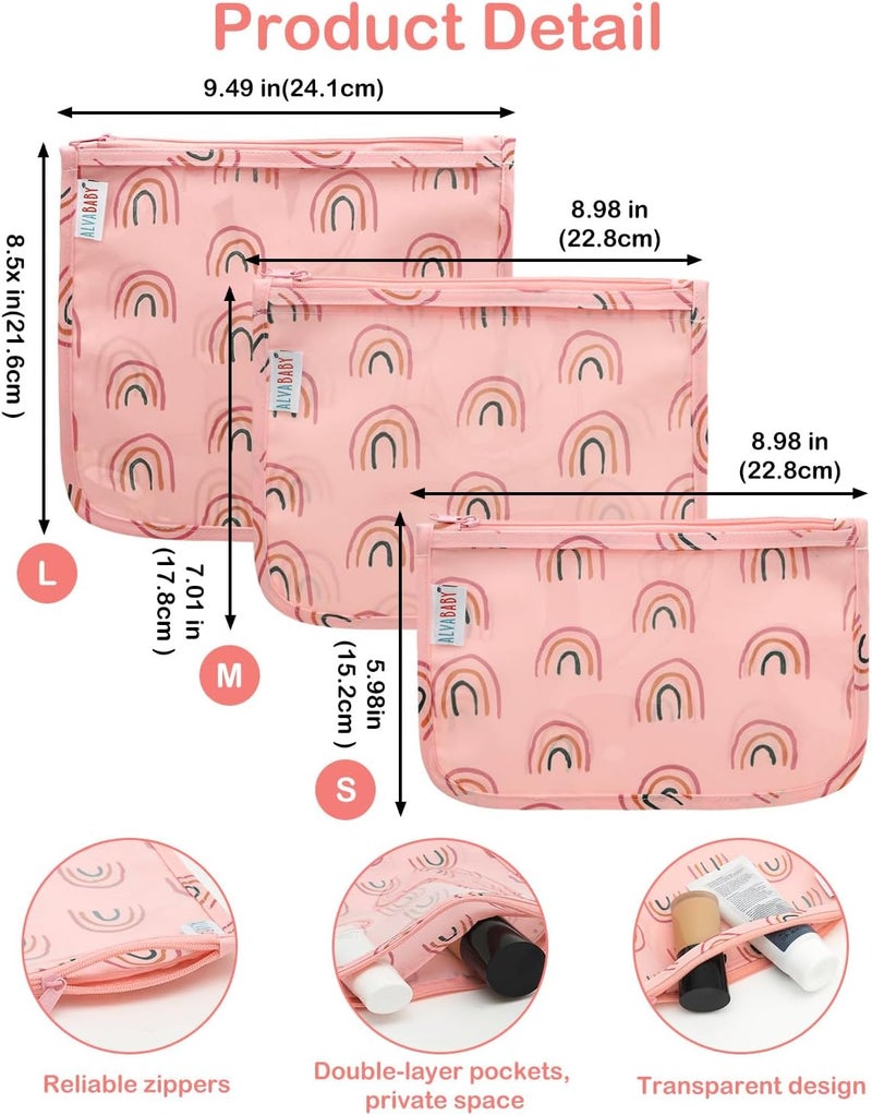 ALVA 3pcs Mess-Proof Travel Toilety Bag,Clear Cosmetic & Diaper Organizer with Front Pouch 3LT04 - Image 3