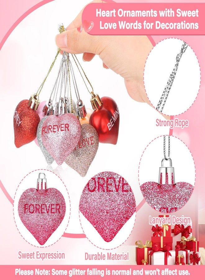 Cludoo 32PCS Valentines Tree Decorations Heart Ornaments, 8 Styles Valentines Day Heart Shaped Ornaments with Sweet Love Words Heart Baubles for Romantic Valentines Tree Decor Wedding Anniversary Decor - Image 5