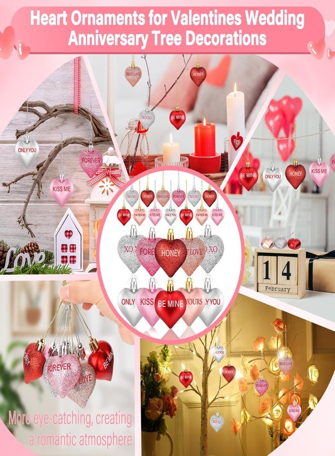Cludoo 32PCS Valentines Tree Decorations Heart Ornaments, 8 Styles Valentines Day Heart Shaped Ornaments with Sweet Love Words Heart Baubles for Romantic Valentines Tree Decor Wedding Anniversary Decor - Image 4