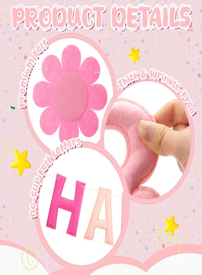 Mindsoft Pre Strung 3 Pcs Happy Birthday Banner Felt Ball Garland Pink and White Flower Banner Reusable Bulk Pink Birthday Decorations for Girls Boys Women Men - Image 5