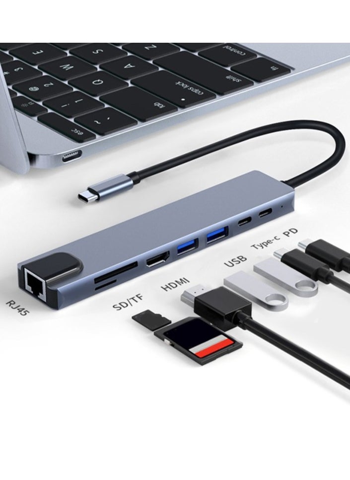 Universal 8-in-1 USB-C Hub Adapter for MacBook/iPad Pro – 4K HDMI, 87W PD Charging, Gigabit Ethernet, 2x USB 3.0, SD/TF Card Reader, Thunderbolt 3 Compatible . Multiport 8-in-1 USB-C Hub Adapter with 4K HDMI, RJ45 Ethernet, 87W PD Charging, USB  - Image 2