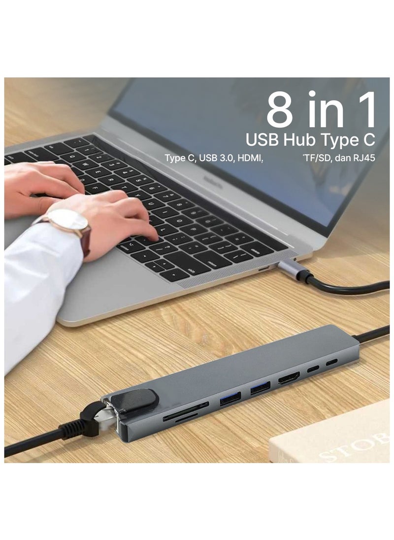 Universal 8-in-1 USB-C Hub Adapter for MacBook/iPad Pro – 4K HDMI, 87W PD Charging, Gigabit Ethernet, 2x USB 3.0, SD/TF Card Reader, Thunderbolt 3 Compatible . Multiport 8-in-1 USB-C Hub Adapter with 4K HDMI, RJ45 Ethernet, 87W PD Charging, USB  - Image 3