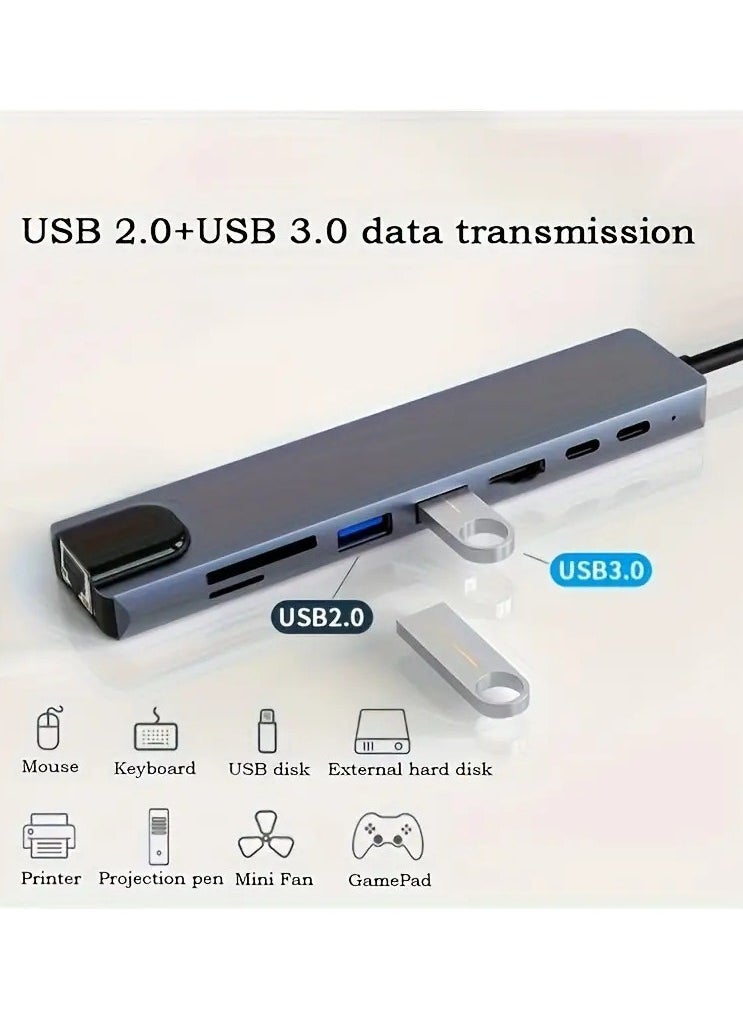 Universal 8-in-1 USB-C Hub Adapter for MacBook/iPad Pro – 4K HDMI, 87W PD Charging, Gigabit Ethernet, 2x USB 3.0, SD/TF Card Reader, Thunderbolt 3 Compatible . Multiport 8-in-1 USB-C Hub Adapter with 4K HDMI, RJ45 Ethernet, 87W PD Charging, USB  - Image 5