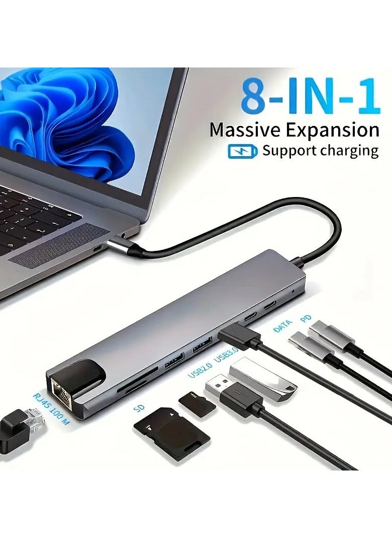 Universal 8-in-1 USB-C Hub Adapter for MacBook/iPad Pro – 4K HDMI, 87W PD Charging, Gigabit Ethernet, 2x USB 3.0, SD/TF Card Reader, Thunderbolt 3 Compatible . Multiport 8-in-1 USB-C Hub Adapter with 4K HDMI, RJ45 Ethernet, 87W PD Charging, USB
