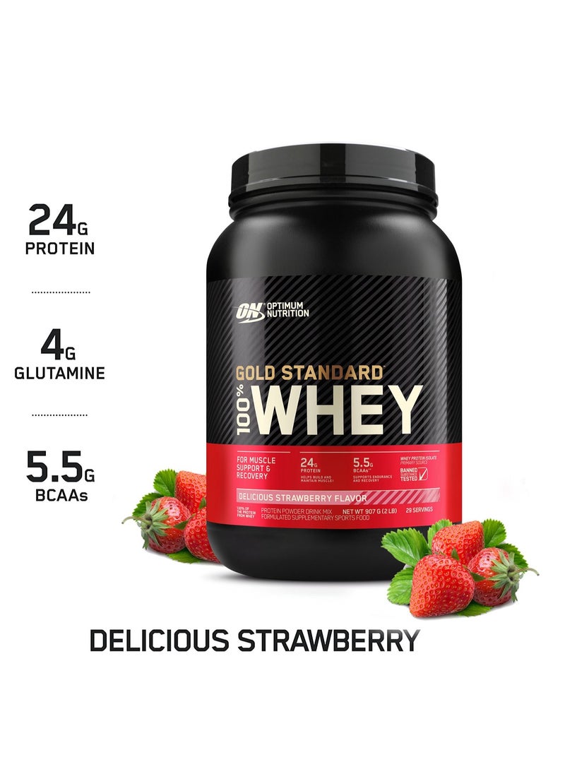 Optimum Nutrition - Gold Standard 100% Whey Protein Powder, for Muscle Support & Recovery, Primary Source Whey Protein Isolate - Delicious Strawberry, 907 Grams (2 lbs), 29 Servings - Image 1