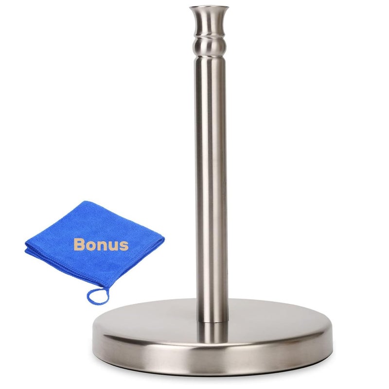 Sfemn Paper Towel Holder Countertop Standing Paper Towel Roll Holder for Kitchen Bathroom with Weighted Base for OneHanded Operation No Wobbly Brushed Nickel