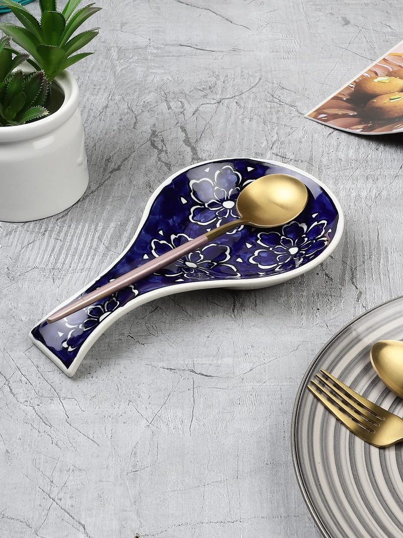 miah decor Miah Décor Handpainted Ceramic Spoon Rest Blue | Large Utensil Holder for Kitchen Counter & Stove | Microwave & Dishwasher Safe | Food Grade, Scratch Resistant Ladle & Spoon Stand - Image 1